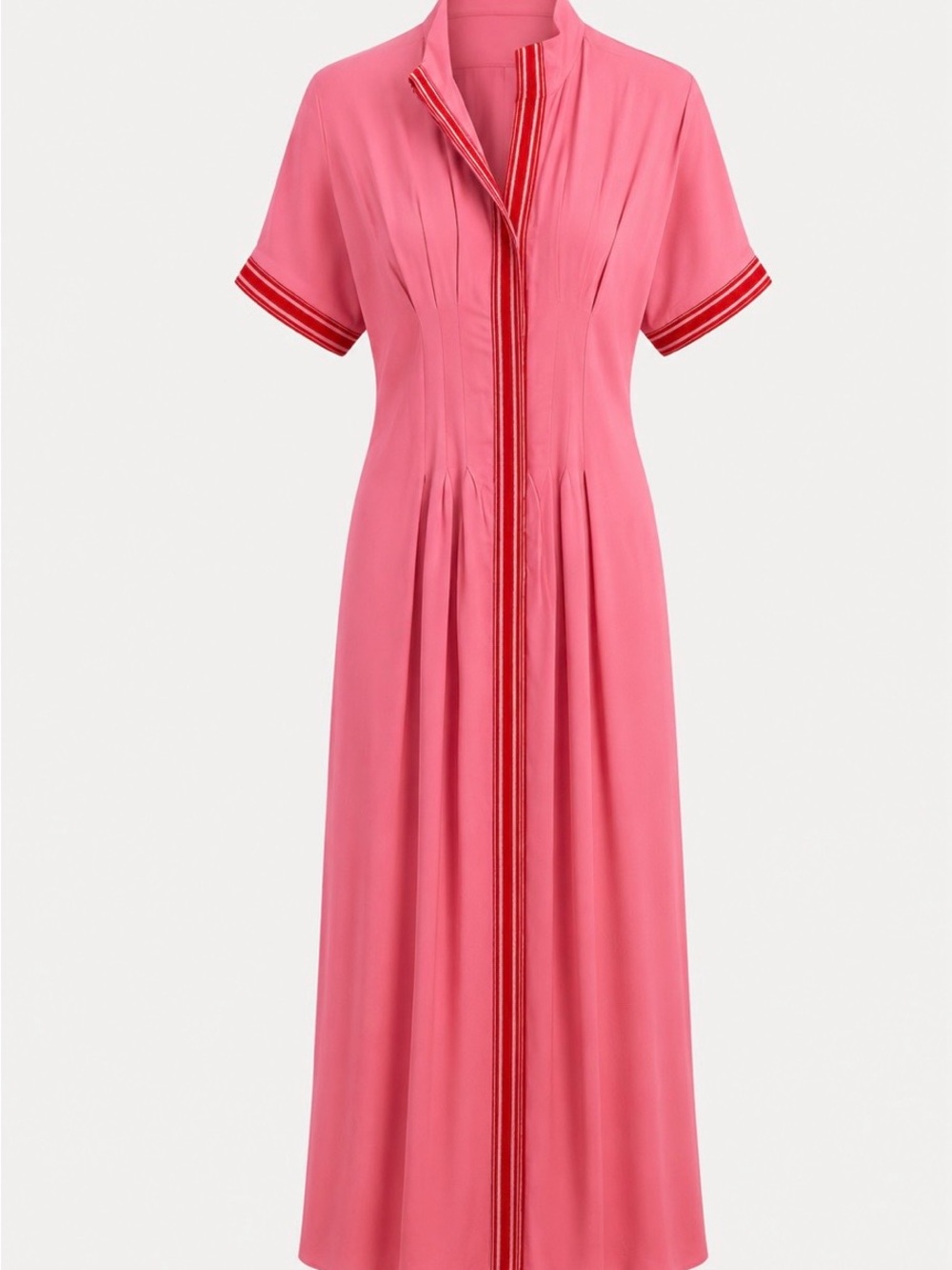 Emily McCarthy Women's Pink Short Sleeve Maxi Dress with Red Trim